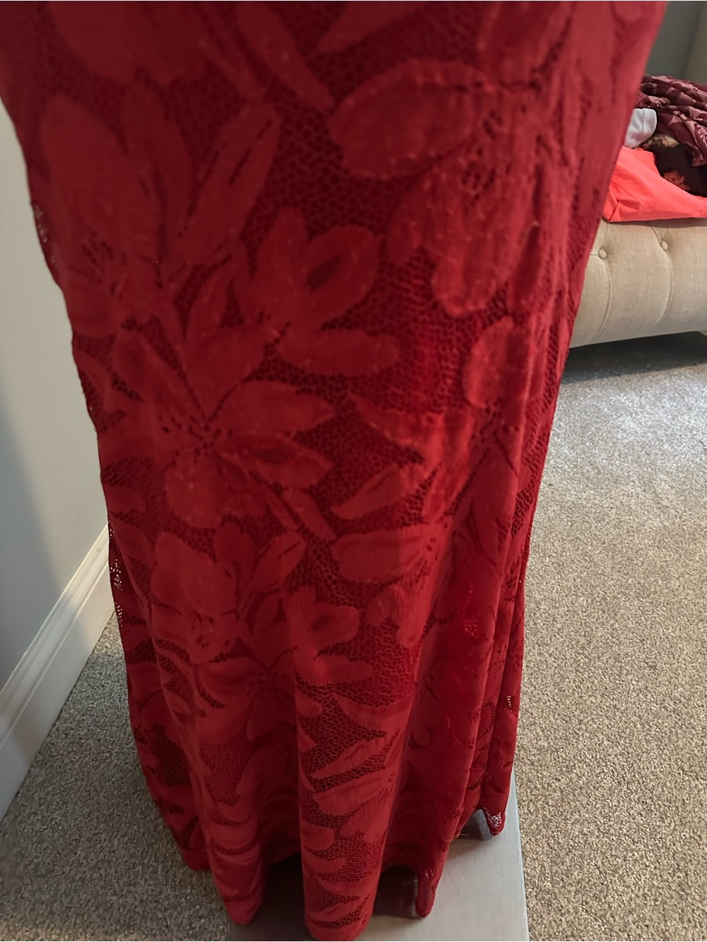 AFRM Red Off-Shoulder Floral Jacquard Gown - Picture 2 of 7